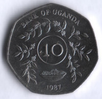 Монета 10 шиллингов. 1987 год, Уганда.