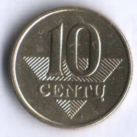 Монета 10 центов. 2009 год, Литва.