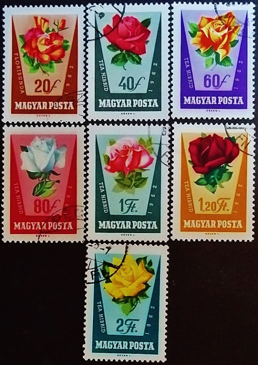 Набор почтовых марок (7 шт.). "Розы". 1962 год, Венгрия.