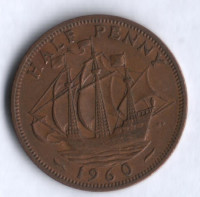 Монета 1/2 пенни. 1960 год, Великобритания.