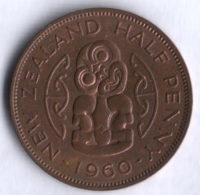 Монета 1/2 пенни. 1960 год, Новая Зеландия.