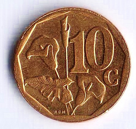 Монета 10 центов. 1998 год, ЮАР.