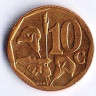 Монета 10 центов. 1998 год, ЮАР.