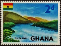 Марка почтовая (2 p.). "Река Вольта". 1959 год, Гана.