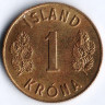 Монета 1 крона. 1966 год, Исландия.