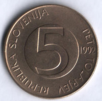 5 толаров. 1992 год, Словения.