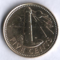 Монета 5 центов. 1989 год, Барбадос.