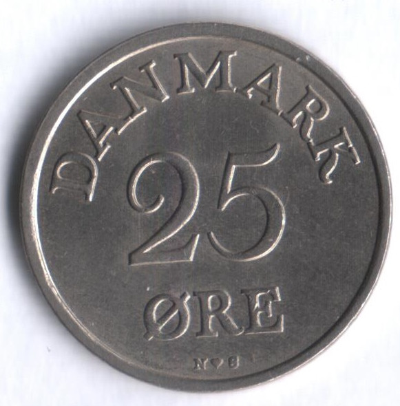 Монета 25 эре. 1953 год, Дания. N;S.