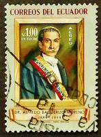 Почтовая марка. "Президент Альфредо Бакеризо Морено". 1959 год, Эквадор.