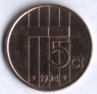 Монета 5 центов. 1994 год, Нидерланды.