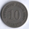 Монета 10 пфеннигов. 1897 год (A), Германская империя.