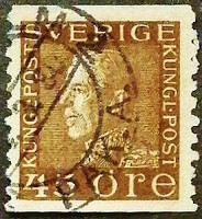 Почтовая марка (45 ö.). "Король Густав V". 1934 год, Швеция.