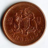 Монета 1 цент. 2011 год, Барбадос.