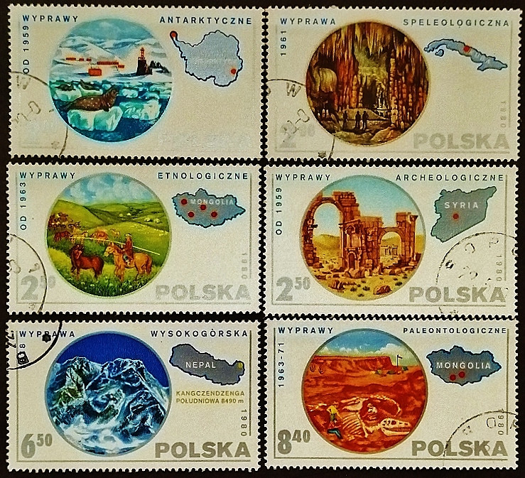 Набор почтовых марок (6 шт.). "Польская научная экспедиция". 1980 год, Польша.