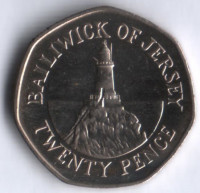 Монета 20 пенсов. 2002 год, Джерси.