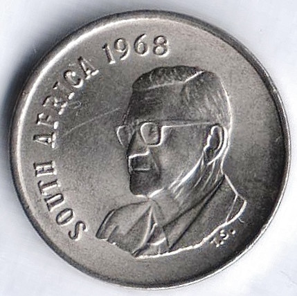 Монета 5 центов. 1968 год, ЮАР. "South Africa".