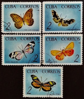 Набор почтовых марок (5 шт.). "Бабочки (I)". 1965 год, Куба.