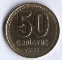 Монета 50 сентаво. 1994 год, Аргентина.
