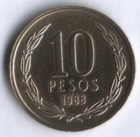 10 песо. 1988 год, Чили.