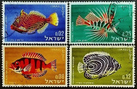 Набор почтовых марок (4 шт.). "Рыба Красного моря". 1963 год, Израиль.