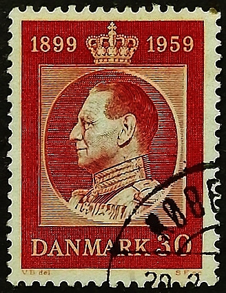 Почтовая марка (30 ö.). "60-летие короля Фредерика IX". 1959 год, Дания.