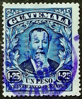Почтовая марка (1,25 p.). "Хусто Руфино Барриос". 1924 год, Гватемала.