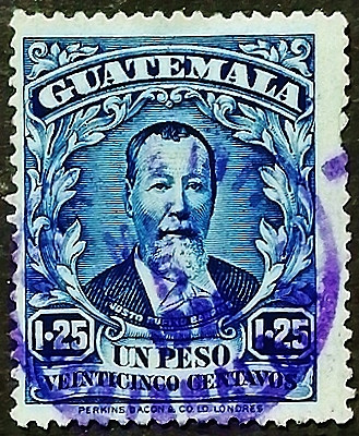 Почтовая марка (1,25 p.). "Хусто Руфино Барриос". 1924 год, Гватемала.