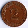 Монета 2 пфеннига. 1950(F) год, ФРГ.