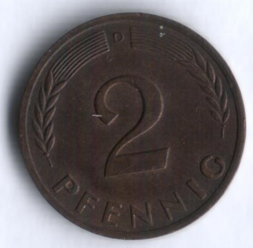 2 пфеннига. 1958 год (D), ФРГ.