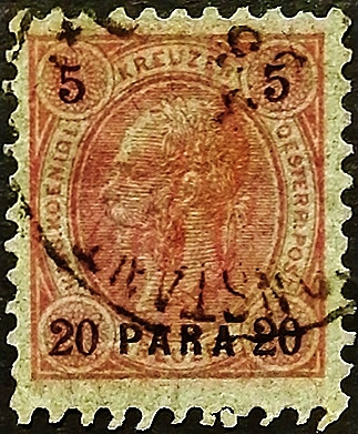 Почтовая марка (20 p.). "Император Франц Иосиф". 1890 год, Турция (Австрийская почта).