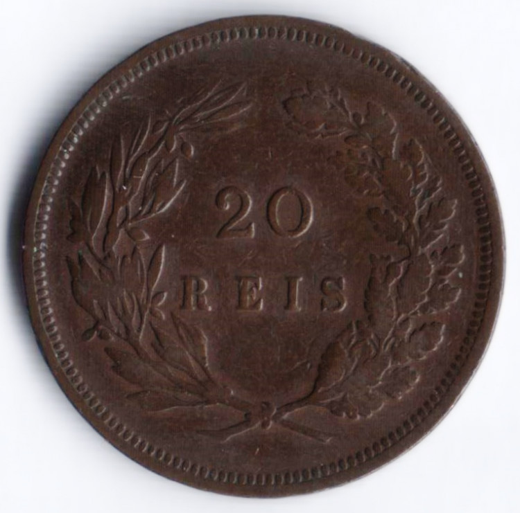Монета 20 рейсов. 1892 год, Португалия.
