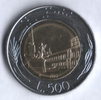 Монета 500 лир. 1995 год, Италия.