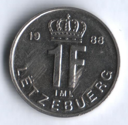 Монета 1 франк. 1988 год, Люксембург.