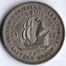 Монета 25 центов. 1957 год, Британские Карибские Территории.