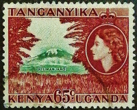 Почтовая марка (65 c.). "Королева Елизавета II". 1955 год, Британская Восточная Африка.