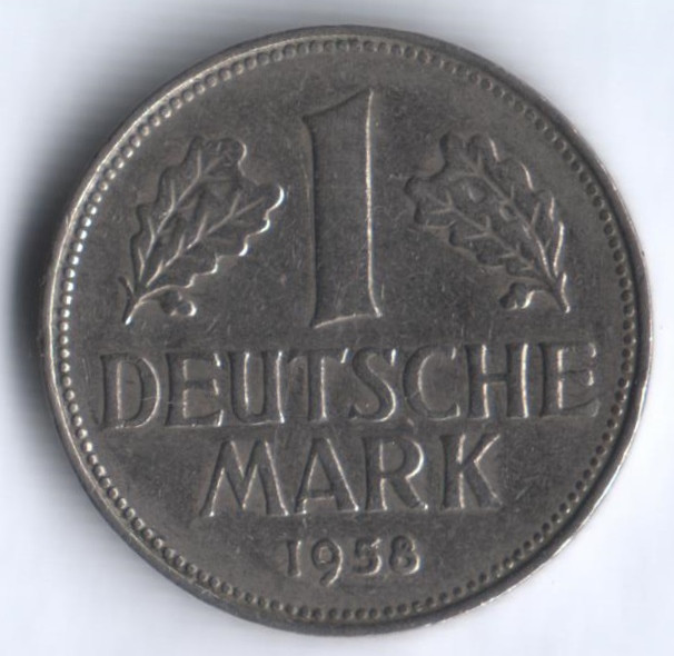 1 марка. 1958 год (F), ФРГ.