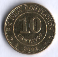 Монета 10 сентаво. 2002 год, Никарагуа.