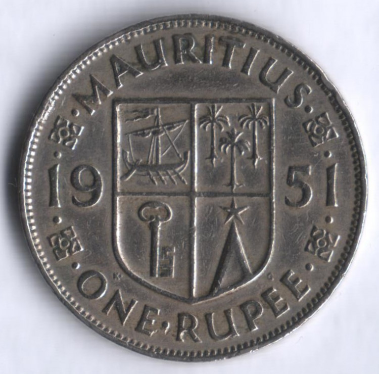 Монета 1 рупия. 1951 год, Маврикий.