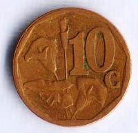 Монета 10 центов. 2001 год, ЮАР. SOUTH AFRICA.