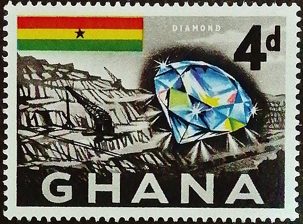 Марка почтовая (4 p.). "Алмаз и шахта". 1959 год, Гана.
