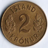 Монета 2 кроны. 1966 год, Исландия.