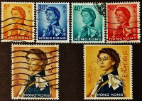Набор почтовых марок (6 шт.). "Королева Елизавета II". 1962 год, Гонконг.