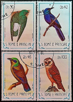 Набор почтовых марок (4 шт.). "Птицы (III)". 1983 год, Сан-Томе и Принсипи.