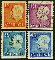 Набор почтовых марок (4 шт.). "Король Густав VI Адольф (белая надпись)". 1961-1967 годы, Швеция.