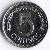 Монета 5 сентимо. 1986 год, Венесуэла.