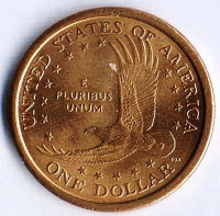 Монета 1 доллар. 2001(D) год, США. Сакагавея. Парящий орёл.