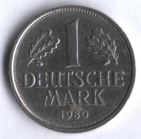 Монета 1 марка. 1980 год (F), ФРГ.