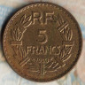 Монета 5 франков. 1940 год, Франция.  Колониальный выпуск.