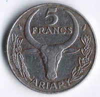 Монета 5 франков. 1988 год, Мадагаскар.