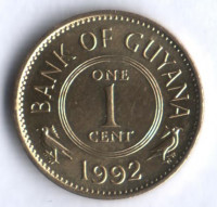 Монета 1 цент. 1992 год, Гайана.